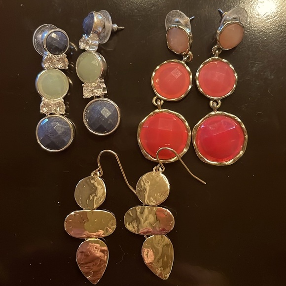 Earrings!  Three pair that dangle color and sparkle. Longest is 2”. - Picture 1 of 6